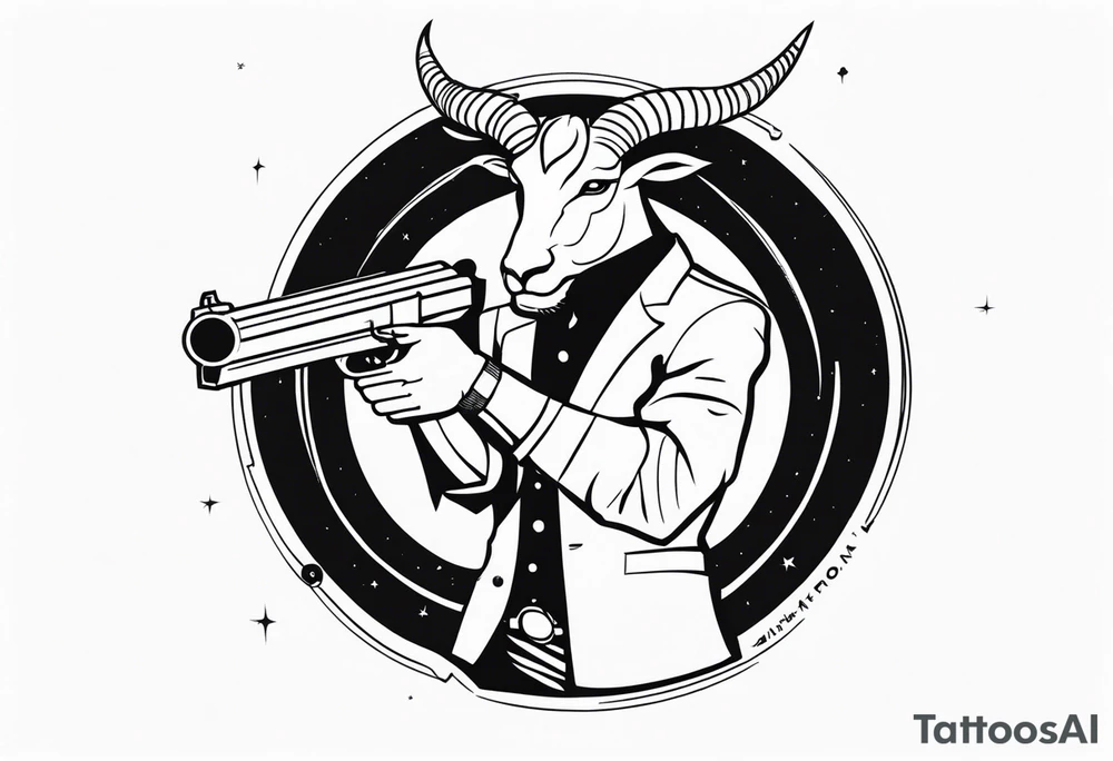 capricorn man with gun tattoo idea