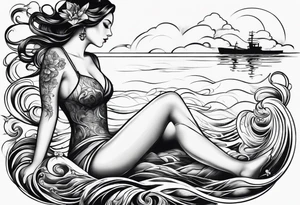 simple tattoo of full body girl relaxing above water tattoo idea