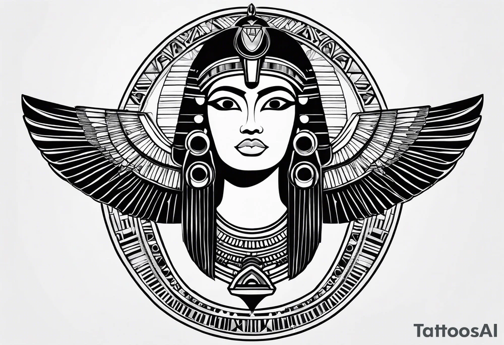 black and white Egyptian goddess Isis tattoo idea