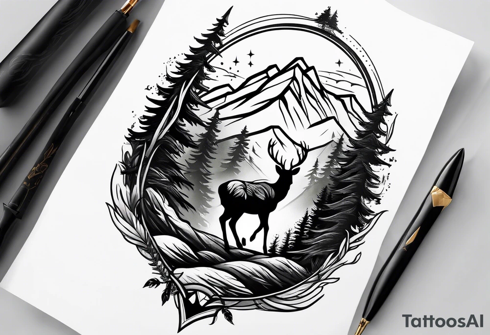 mountain with small deer tattoo idea