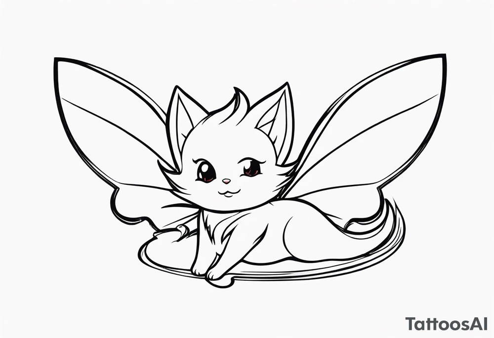 A fairy with a tail inspired by the logo of the show called Fairy Tail in a fetal position leaning with no ears tattoo idea