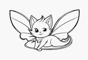 A fairy with a tail inspired by the logo of the show called Fairy Tail in a fetal position leaning with no ears tattoo idea