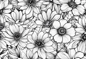 fine line wildflowers - white background, clean background, no skin tattoo idea