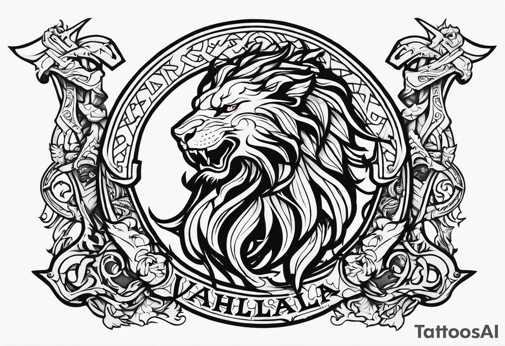 Valhalla sword  dragon lion tattoo idea