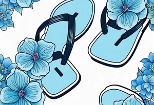 small tattoo of a light blue flip flop surrounded by blue hydrangea flowers tattoo idea