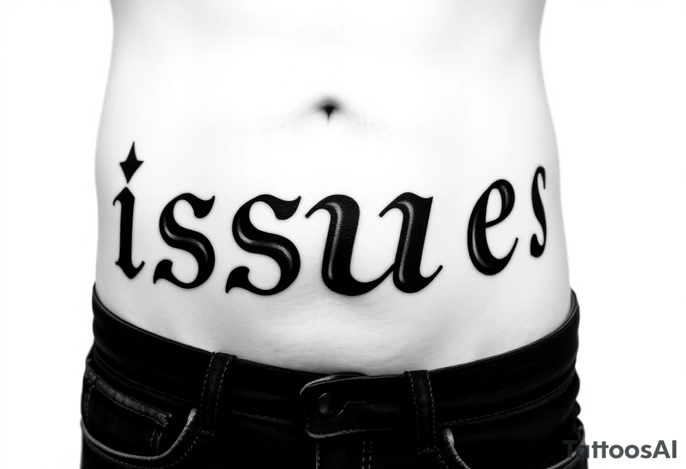 The word issues spelled capital i s backwards money sign uppercase letter u the E will be lowercase but backwards and tilted and the last letter will be a z i want to go across my stomach big letters like those white trash tattoos you'd see in the 90s A Lot the grunge era tattoo idea
