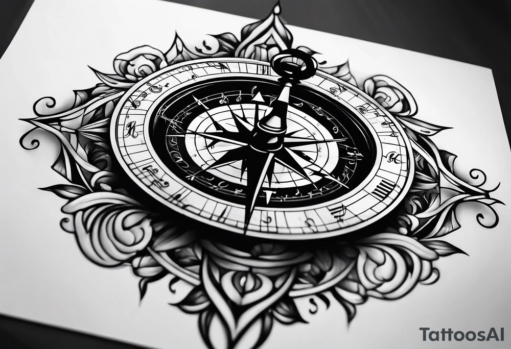 Music note compass tattoo idea