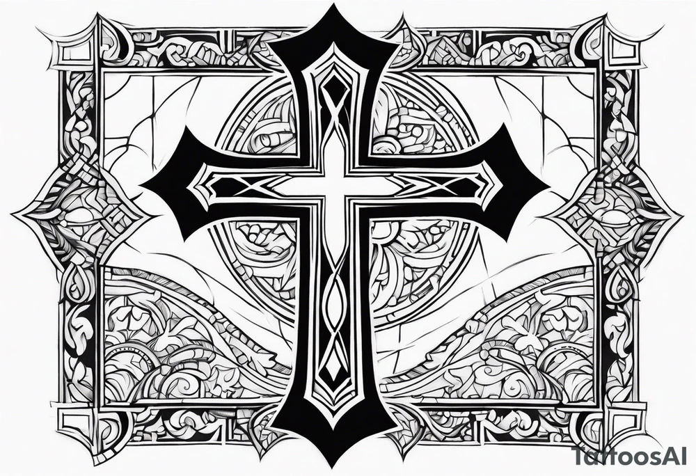 Christian cross mural tattoo idea