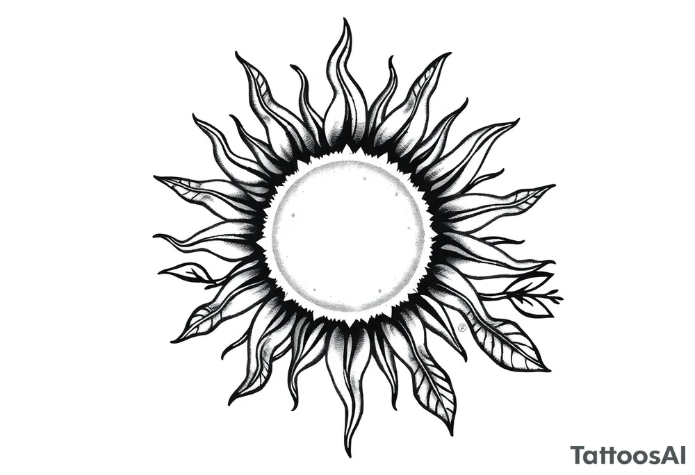 Sun with stem and leaves tattoo idea