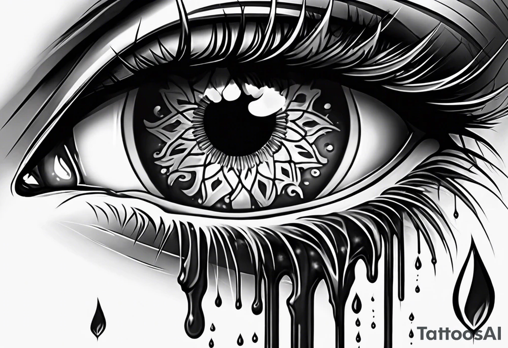 Realistic eye crying tears of tragedy death and betrayal tattoo idea