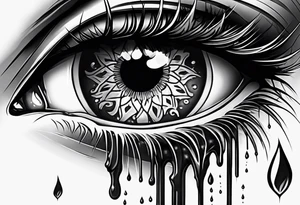 Realistic eye crying tears of tragedy death and betrayal tattoo idea