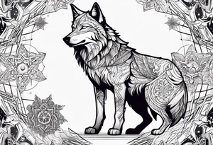 Constellation, animal alien wolf, snowflake tattoo idea