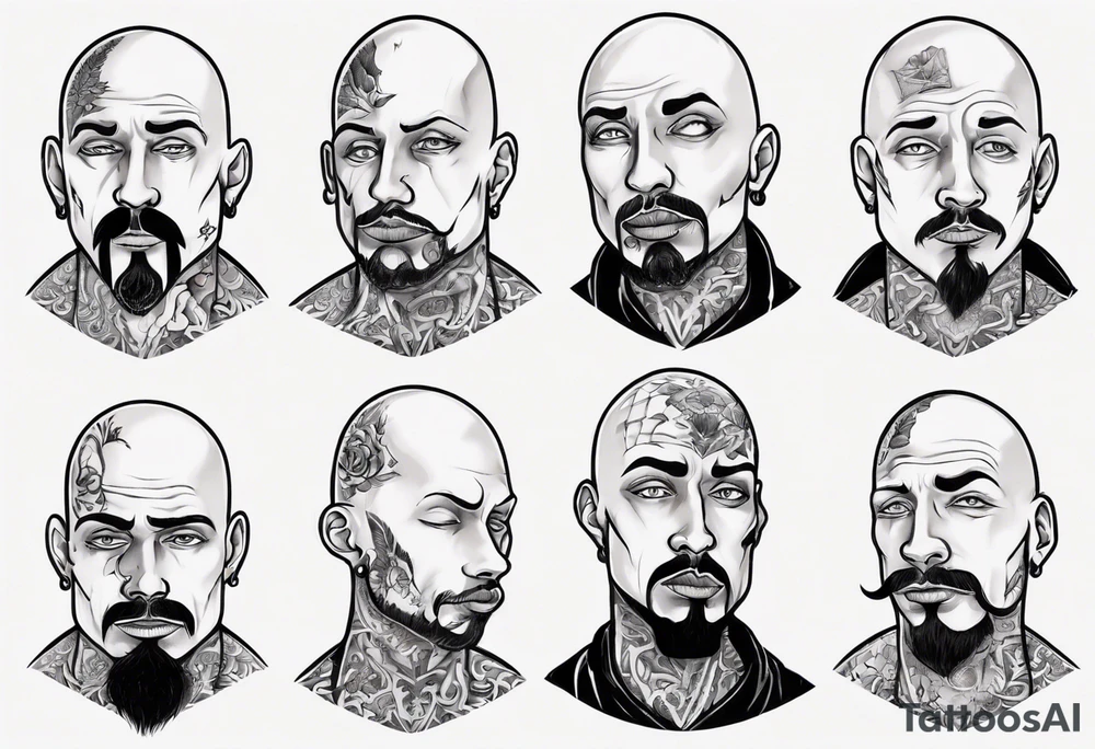 bald heartbroken man closeup goatee tattoo idea