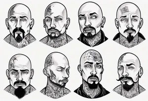 bald heartbroken man closeup goatee tattoo idea
