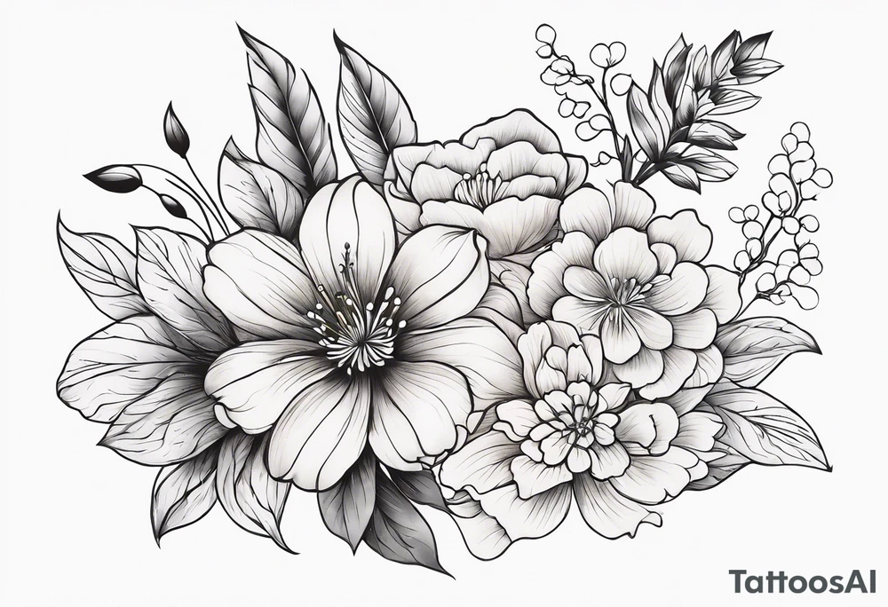 Flower bouquet side view tattoo idea