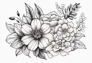 Flower bouquet side view tattoo idea