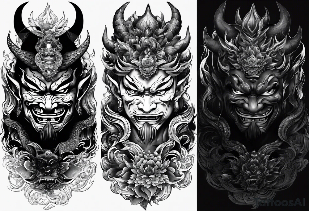 The Japanese say you have three faces. The first face, you show to the world. The second face, you show to your close friends and your family. The third face, you never show anyone.

japanese demon tattoo idea