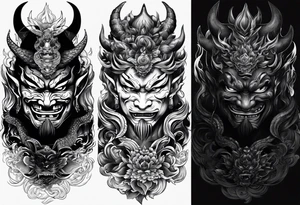 The Japanese say you have three faces. The first face, you show to the world. The second face, you show to your close friends and your family. The third face, you never show anyone.

japanese demon tattoo idea