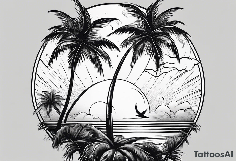 . angel sun palm trees tattoo idea