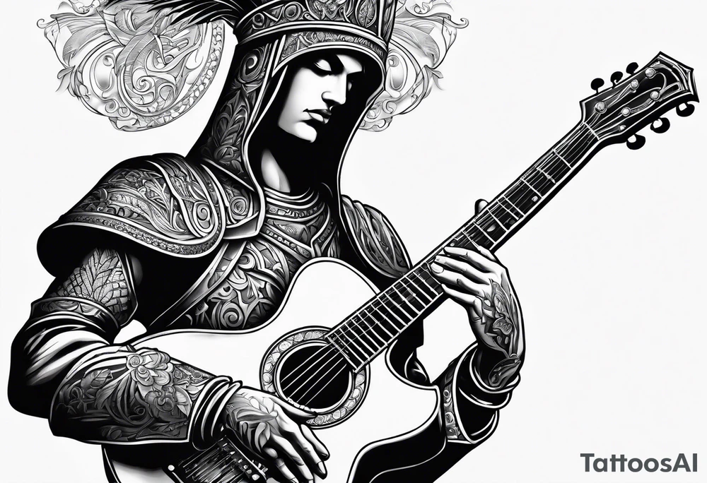 Armor of God with guitar tattoo idea