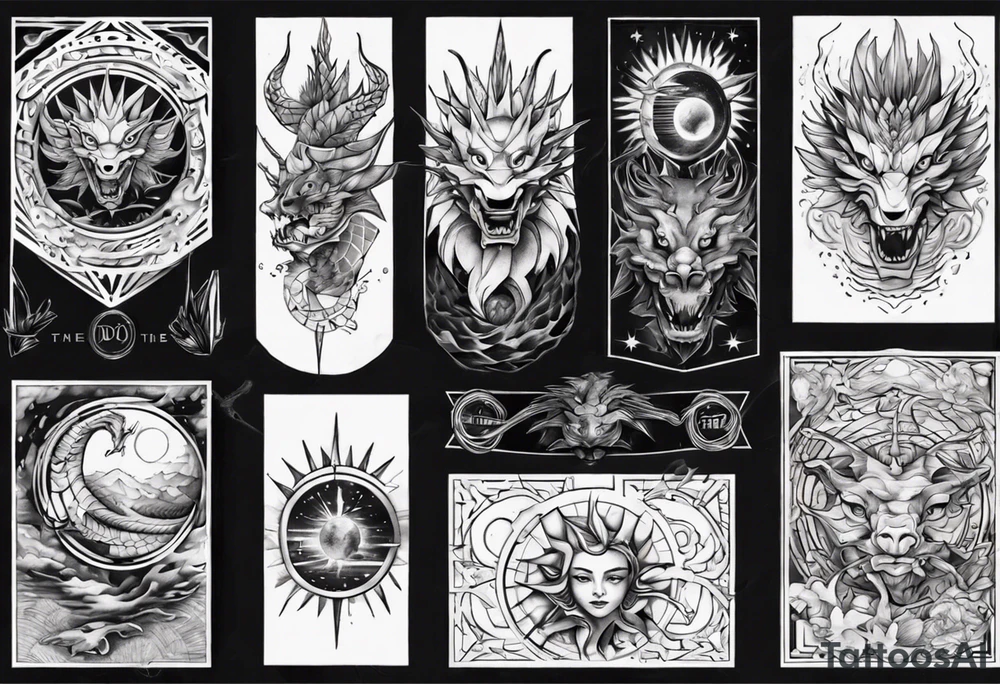 Dragón with the sun tattoo idea