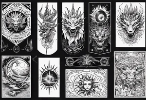 Dragón with the sun tattoo idea
