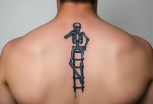 skeleton clibing up a rope ladder where you can see the whole rope ladder and skeleton tattoo idea