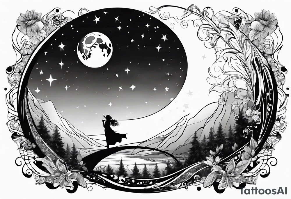 man asking the moon for a fairy to appear tattoo idea