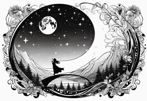 man asking the moon for a fairy to appear tattoo idea
