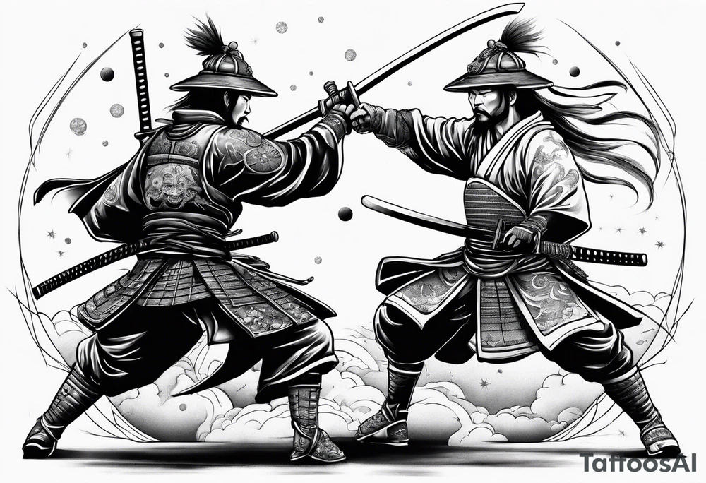 two samurai fighting in space tattoo idea