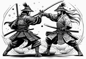 two samurai fighting in space tattoo idea