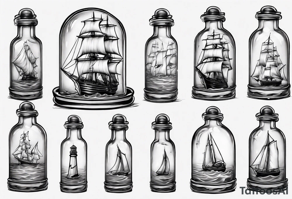 Sailing ship in a bottle tattoo idea