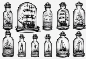 Sailing ship in a bottle tattoo idea