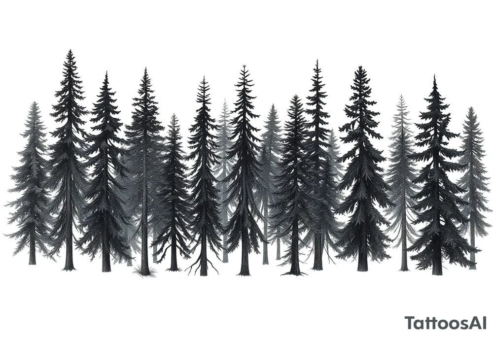 Coniferouse forest silhouette with black and gray trees tattoo idea Coniferouse forest silhouette with black and gray trees tattoo idea