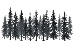 Coniferouse forest silhouette with black and gray trees tattoo idea