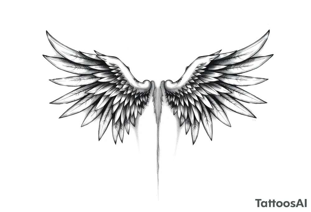 Realistic long angelwings on a back tattoo idea