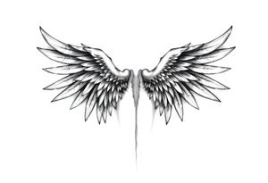 Realistic long angelwings on a back tattoo idea