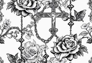 rosary with floral vines wrapped around it with loving memory 1918-2006 tattoo idea
