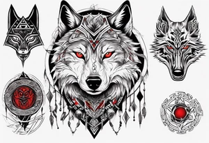 want a half sleeve on my left forearm featuring a wolf with red eyes, surrounded by Māori patterns and Norse symbols tattoo idea