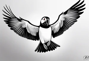 a flying puffin no background (only black and white)
 - forarm Tattoo tattoo idea