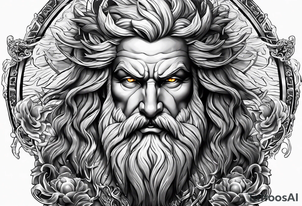 Zeus holding Lightning balls with Lightning eyes asserting dominance tattoo idea Zeus holding Lightning balls with Lightning eyes asserting dominance tattoo idea