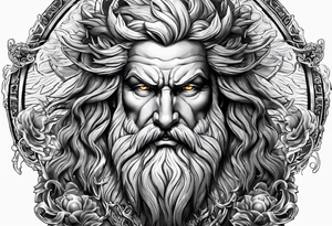 Zeus holding Lightning balls with Lightning eyes asserting dominance tattoo idea