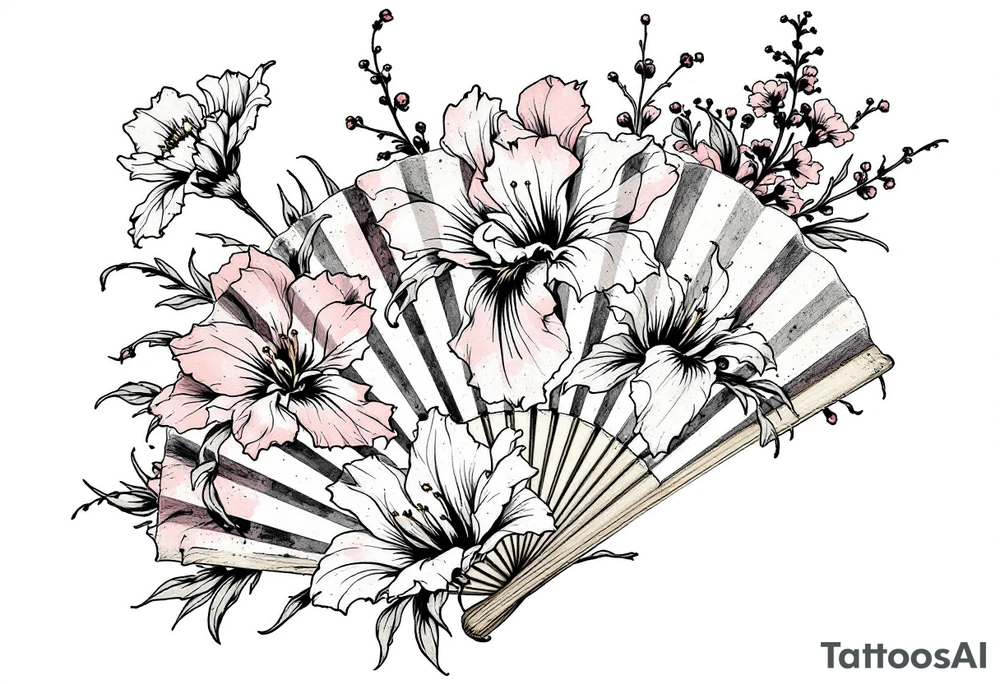 Japanese irises blossom fan tattoo idea
