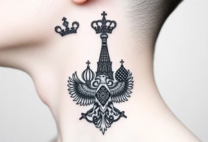 St. George 
3 russian imperial crowns above the Russian coat of arms double eagle
Russian sabre
The Kremlin or St. Basil's Cathedral scene 
on the side of my neck tattoo idea