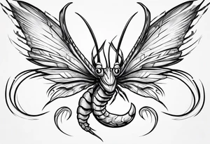 cartoon shrimp with a muscular superhero body flying through the air tattoo idea