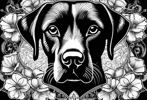 Clover leaf card with a cross and blue eyes of a Labrador retrevier and a cross tattoo idea