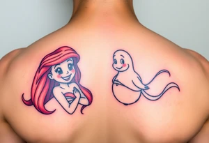 Ariel and Bell standing next to each other, smilling tattoo idea