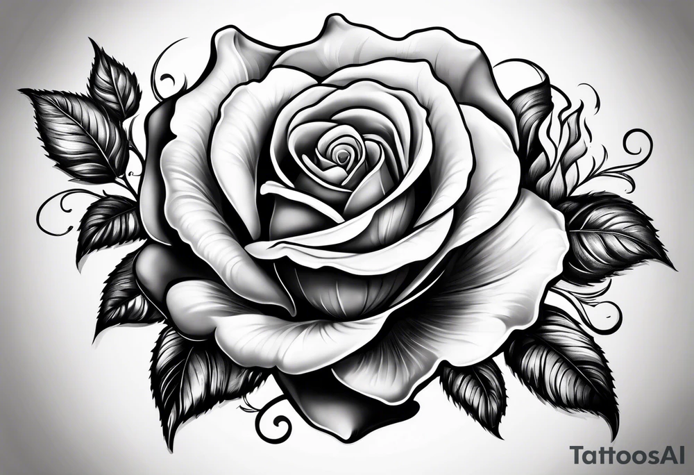 Realistic rose portrait with dove flying and rose in its mouth tattoo idea