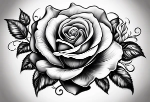 Realistic rose portrait with dove flying and rose in its mouth tattoo idea