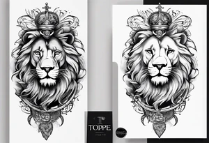 Sleeve tattoo with the word topete, a compass and a lions head tattoo idea